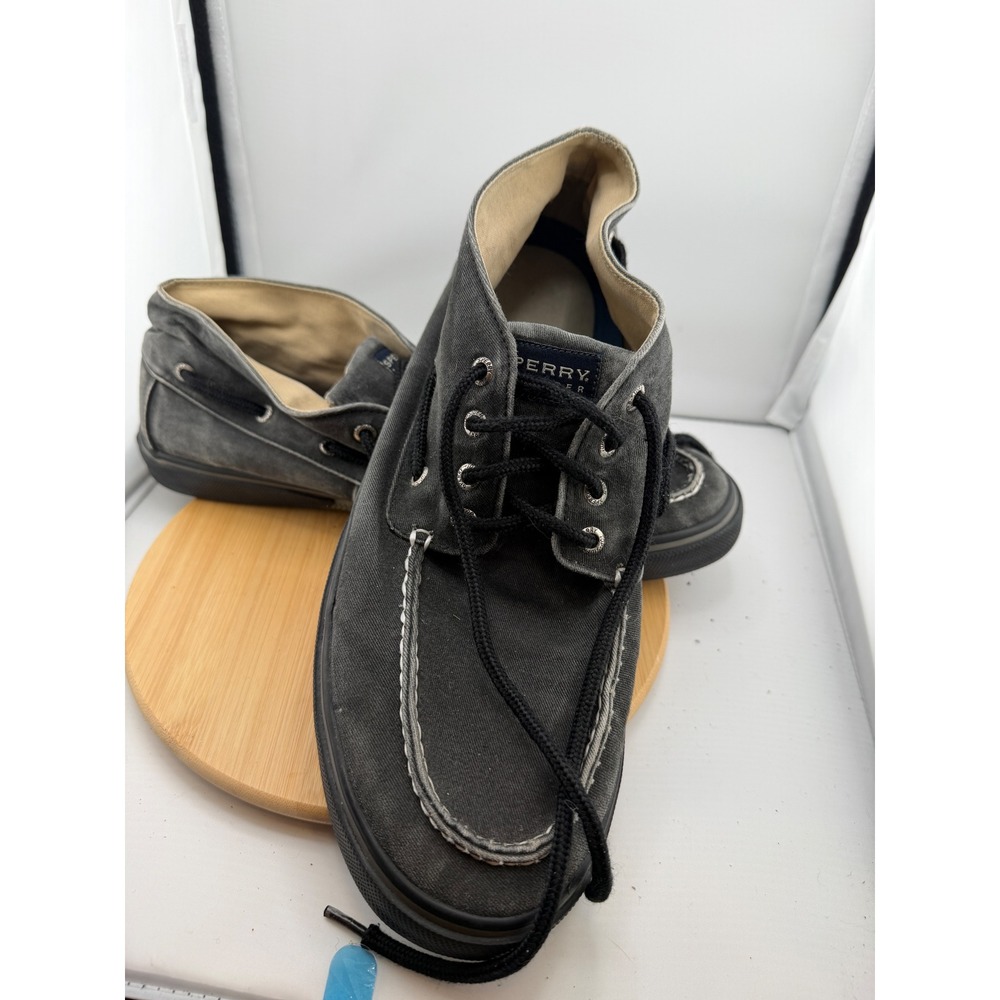 Sperry Top-Sider Mens Bahama Chukka Boat Shoes Black Canvas STS10259 Size 13M